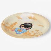 Maiko Kokeshi Doll - Niedliches japanisches Geisha Pappteller (Schrägansicht)