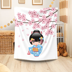 Maiko Kokeshi Puppe - blaues Kimono-Geisha-Mädche Fleecedecke