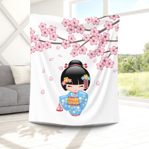 Maiko Kokeshi Puppe - blaues Kimono-Geisha-Mädche Fleecedecke