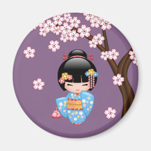 Maiko Kokeshi Puppe - blaues Kimono-Geisha-Mädche Magnet