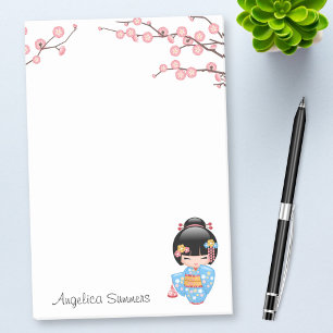 Maiko Kokeshi Puppe - blaues Kimono-Geisha-Mädche Post-it Klebezettel