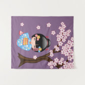 Maiko Kokeshi Puppe - blaues Kimono-Geisha-Mädchen Wandteppich (Vorderseite (Horizontal))