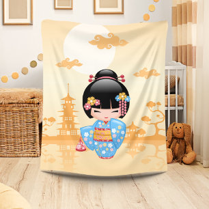 Maiko Kokeshi Puppe Süße Geisha Mädchen Gelb Fleecedecke
