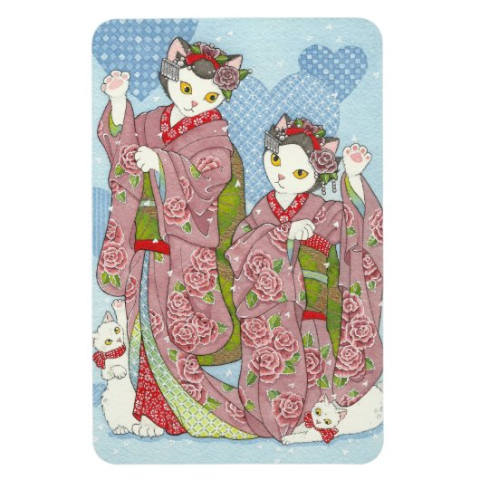 Maiko Maneki Neko Viel Glück Kimono Cats Magnet (Vertikal)