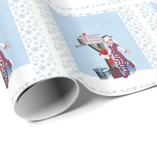 Mail Carrier Elf Holiday Wrapping Paper Geschenkpapier (Rolleneckpunkt)