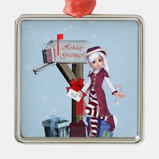 Mail Carrier Elf Mailbox Geschenke Silver Ornament (Vorne)