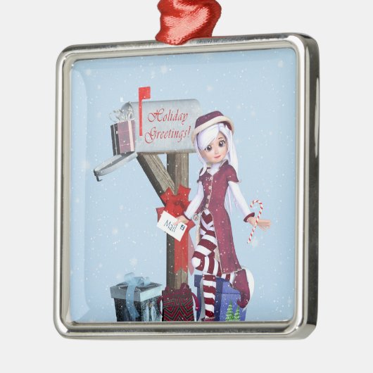 Mail Carrier Elf Mailbox Geschenke Silver Ornament (Links)