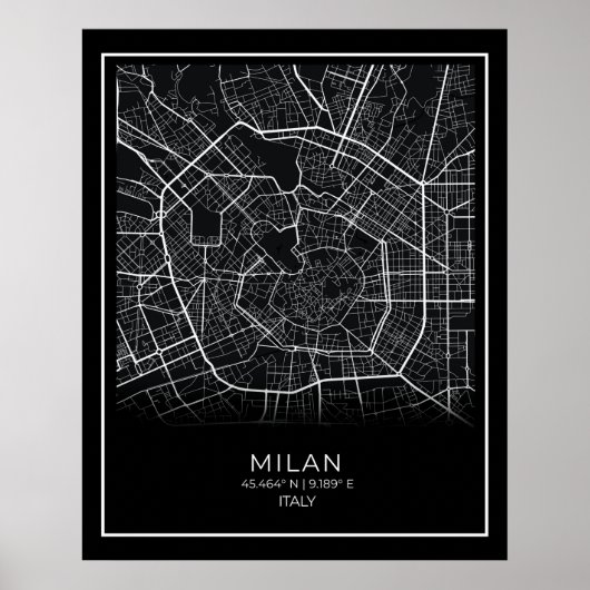 Mailand City Map - Mailand Black Map Poster (Vorne)