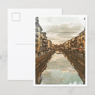 Mailand Italien Schöne Farbstift Stadt Landschaft Postkarte