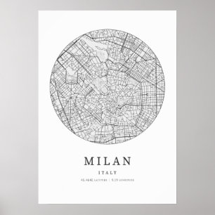 Mailand Italy Street Layout Map Poster