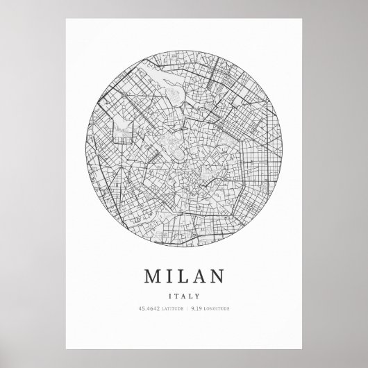 Mailand Italy Street Layout Map Poster (Vorne)
