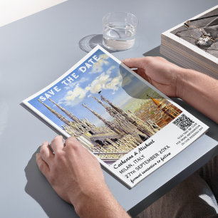 Mailand Italy Vintage Wedding Travel Poster QR Cod Save The Date