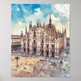 Mailand Kathedrale Italien Wasserfarben Kunst, Dic Poster