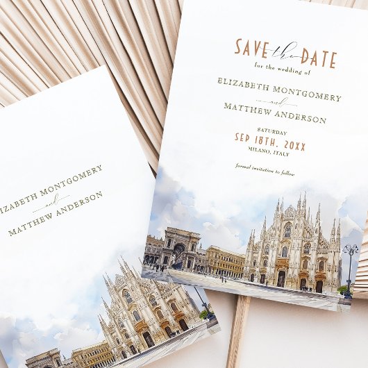Mailand Zielort Save the Date Duomo Wasserfarbe Einladung
