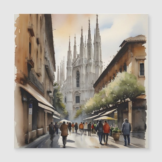 Mailänder Aquarellkunst Magnetkarte (Vorderseite)