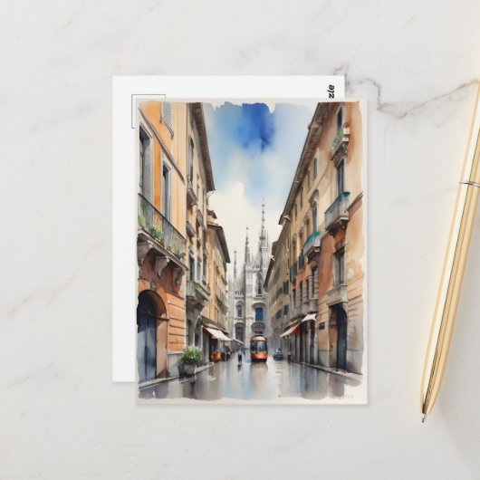 Mailänder Aquarellkunst Postkarte (Vorderseite/Rückseite Beispiel)