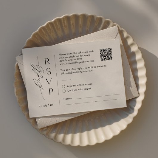 Mailbare Minimalistische RSVP-Karte mit QR-Code Mitteilungskarte