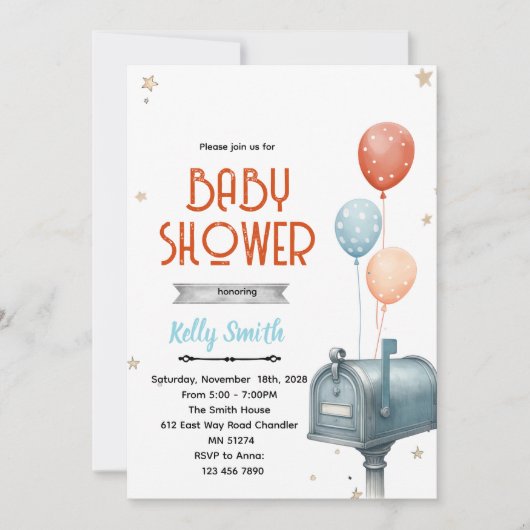 Mailbox boy baby shower invitation einladung (Vorderseite)