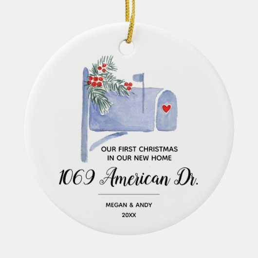 Mailbox Unsere ersten Weihnachten in unserem neuen Keramik Ornament (Vorne)