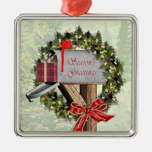 Mailbox Wreath Gift Mail Carrier Silver Ornament (Vorne)