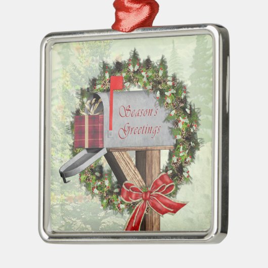 Mailbox Wreath Gift Mail Carrier Silver Ornament (Links)