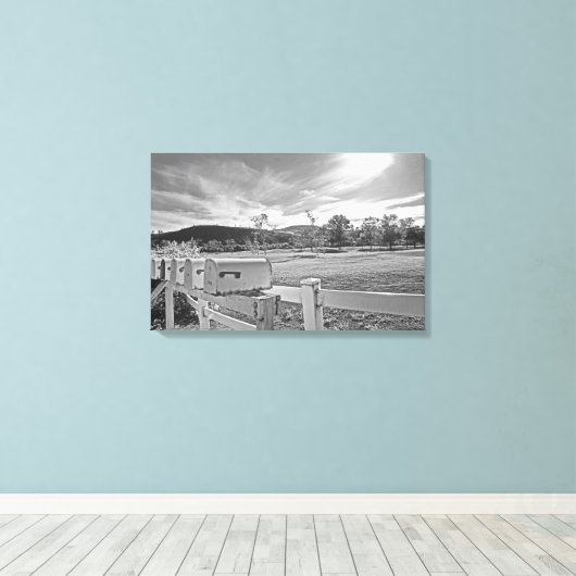 Mailboxen für Schwarz und Weiß - Foto Landweg Kuns Leinwanddruck (Insitu (Holzboden))