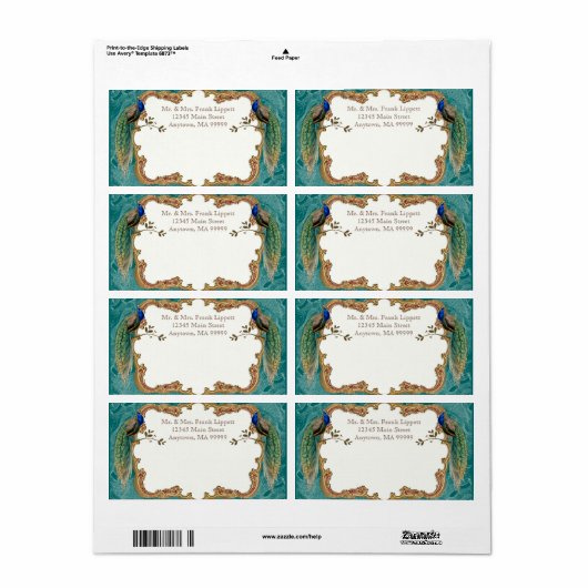 Mailing Labels - Golden Peacock & Calligraphy (Vorne)
