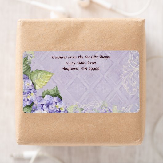 Mailing Labels - Purple Hydrangea Swirl Shipping (Insitu)
