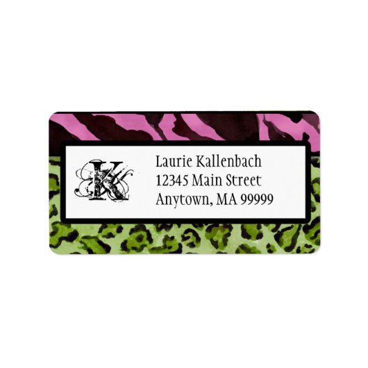 Mailing Labels - Zebra 'n Leopard Mit Monogramm Adressaufkleber (Vorne)