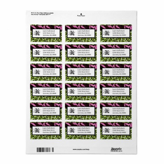 Mailing Labels - Zebra 'n Leopard Mit Monogramm Adressaufkleber (Vorne)