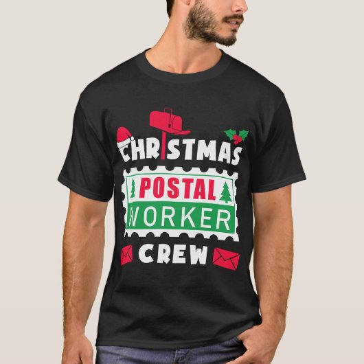 Mailman Christmas Postal Crew Briefmarke T-Shirt (Vorderseite)