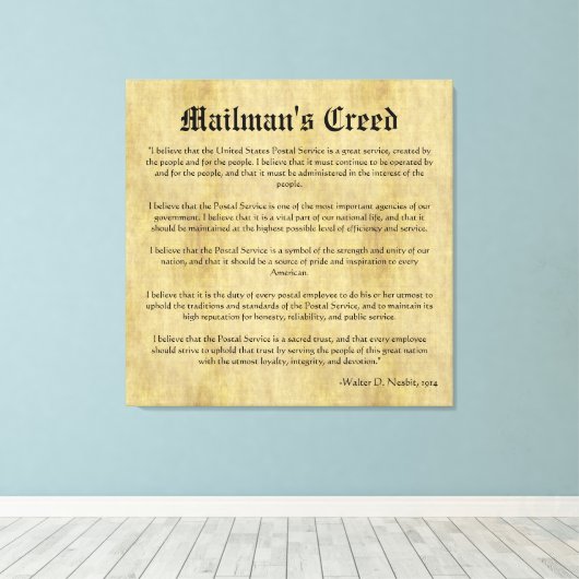 Mailman's Creed Letter Carrier Retirement Geschenk Leinwanddruck (Insitu (Holzboden))