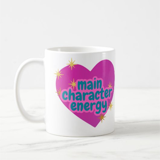 "Main Character Energy" Pink Heart Coffee Tasse (Links)