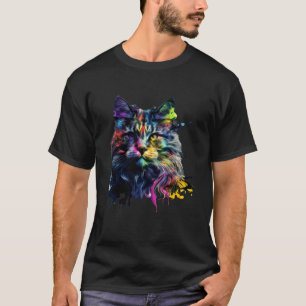Main Coon Katze Bunter Fraktalismus Stil T-Shirt