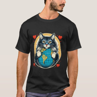 Main Coon Katze Erdentag Umarmen Liebe Besitzer Pl T-Shirt