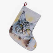 Main Coon Watercolor Weihnachtsfest Strumpf Großer Weihnachtsstrumpf (Vorderansicht (hängend))