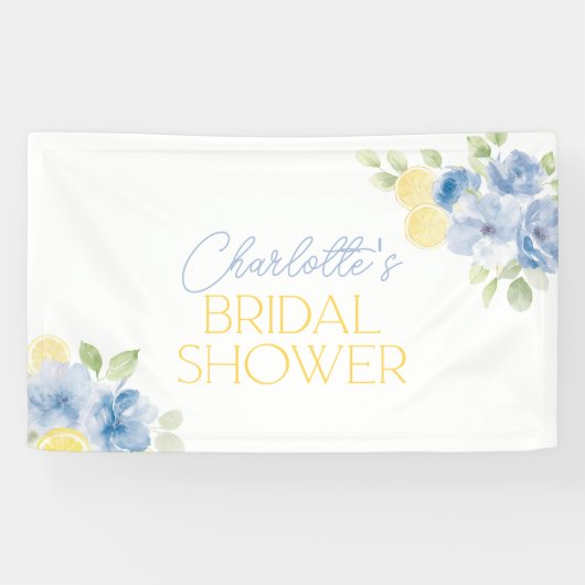 Main Squeeze Blue Floral Citrus Bridal Shower  Banner (Horizontal)