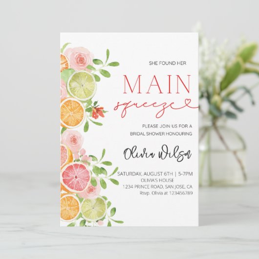 "Main Squeeze"-Brautparty - Citrus Lemon Party Einladung (Stehend Vorderseite)