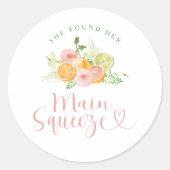 Main Squeeze Citrus Bridal Shower Runder Aufkleber (Vorderseite)