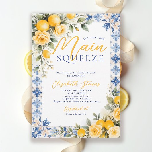 Main Squeeze Lemon Blue Italian Bridal Shower  Einladung