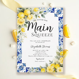 Main Squeeze Lemon Blue Tile Floral Bridal Shower Einladung