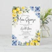 Main Squeeze Lemon Blue Tile Rose 2 Brautparty  Einladung (Stehend Vorderseite)