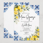 Main Squeeze Lemon Blue Tile Rose 2 Brautparty  Einladung (Vorne/Hinten)
