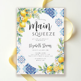 Main Squeeze Lemon Blue Tiles Summer Bridal Shower Einladung