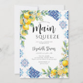Main Squeeze Lemon Blue Tiles Summer Bridal Shower Einladung (Vorderseite)