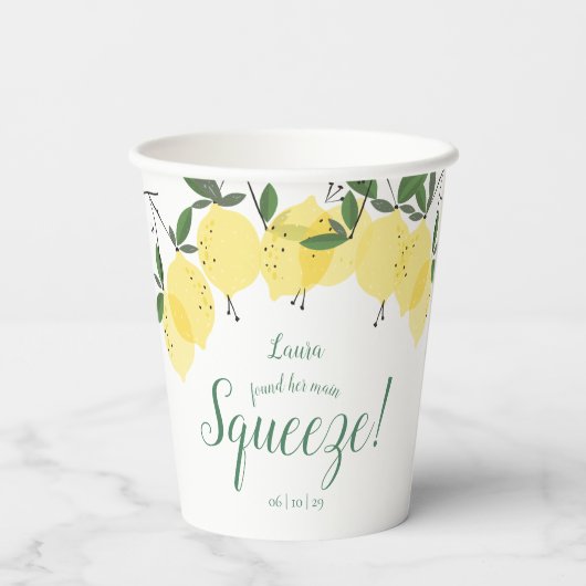 Main Squeeze Lemons Bridal Shower Pappbecher (Rückseite)
