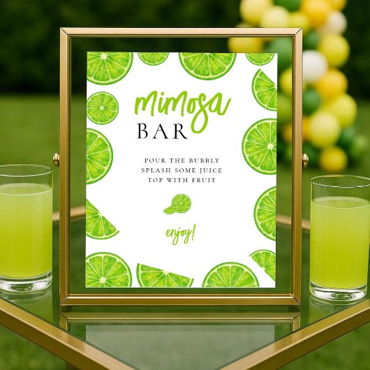 Main Squeeze Lime Brautparty Mimosa-Bar-Schild Poster