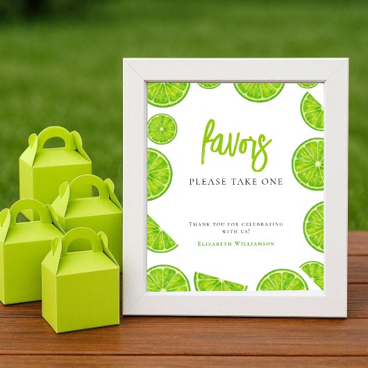 Main Squeeze Lime Green Bridal Shower Favors Sign Poster