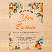 Main Squeeze Tangerine Orange Citrus Bridal Shower Acryleinladungen (Vorderseite)