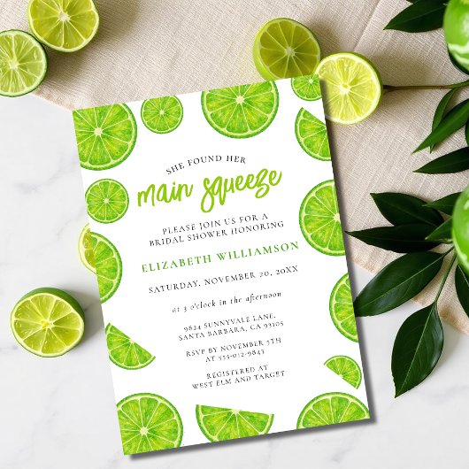 Main Squeeze Watercolor Limettengrüner Brautdusche Einladung